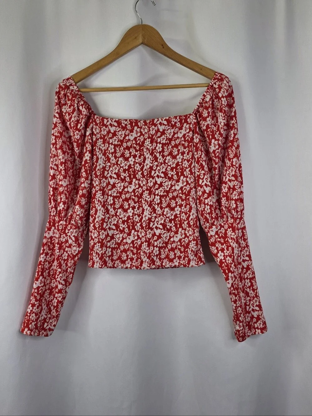 Anthropologie Women's Small Sweetheart Floral Peasant Puff Sleeve Blouse Cropped